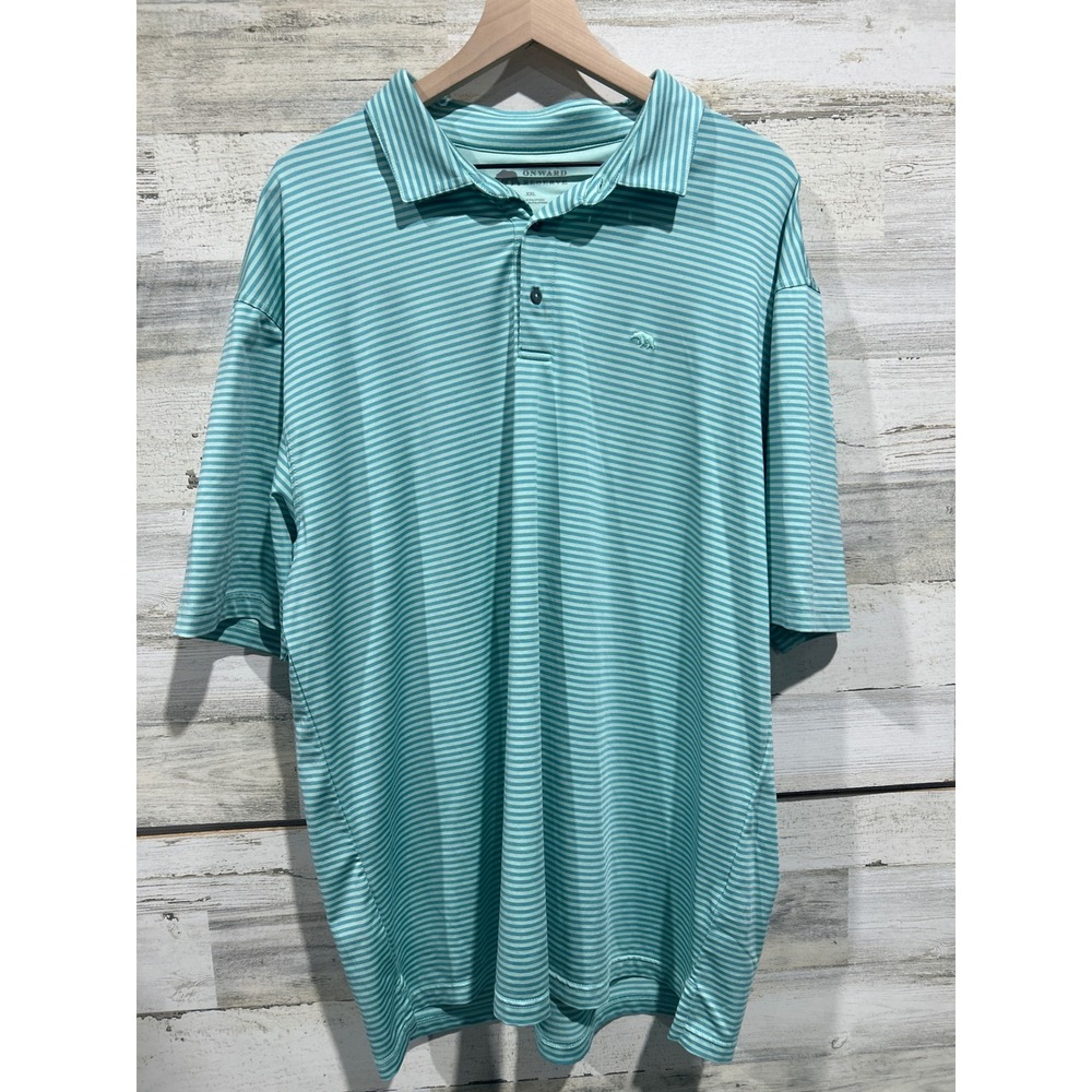 Onward Reserve Polo Shirt Mens XXL Mint Green Striped Golf Performance EUC